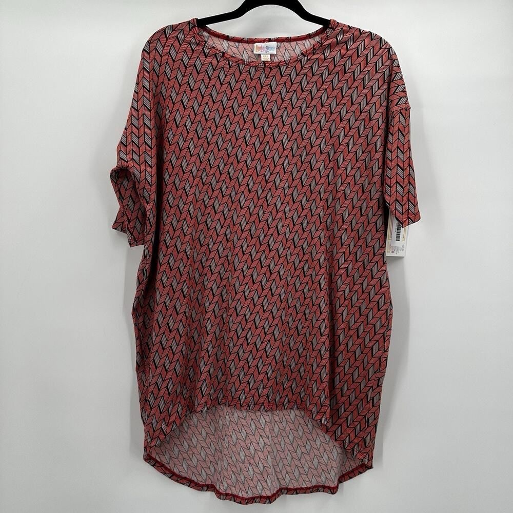 Lularoe Irma Tunic Top Shirt Womens XXS Red‎ Printed Geometric Boxy Oversized